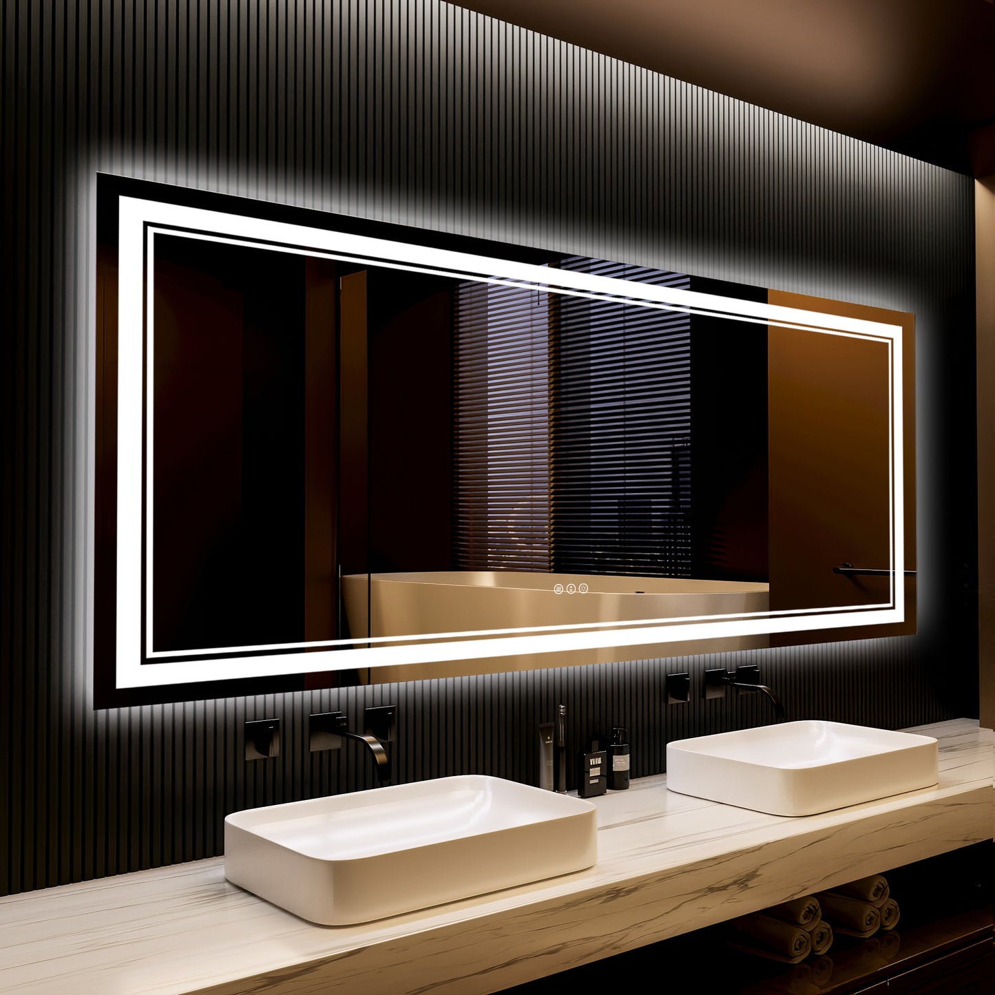 LED Light Bathroom Mirror Touch Sensor with  Brightness Control Anti-fog Wall Mirror