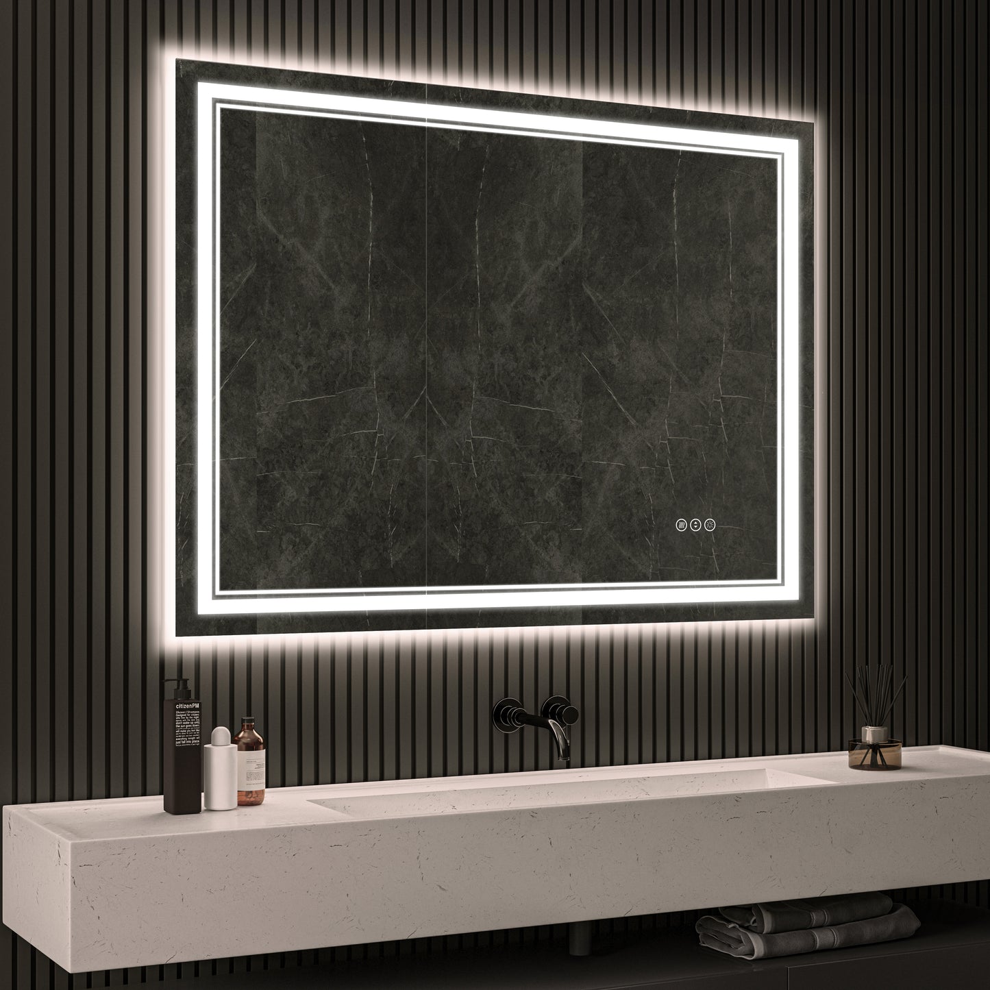 LED Light Bathroom Mirror Touch Sensor with  Brightness Control Anti-fog Wall Mirror