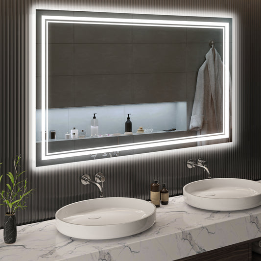 60'' x 36'' LED Waterproof Wall Mirror 5mm Tempered Dimmable Make Up Bathroom, Hair Salon Mirror