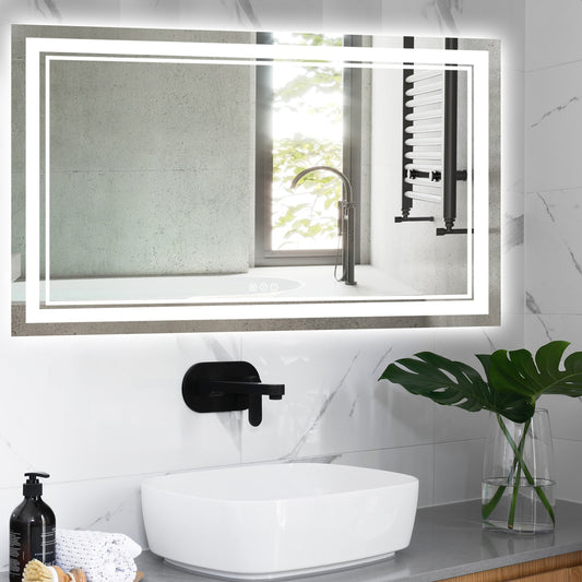 48'' x 32'' LED Light Bathroom Mirror Touch Sensor with Brightness Control Anti-fog Make Up Wall Mirror