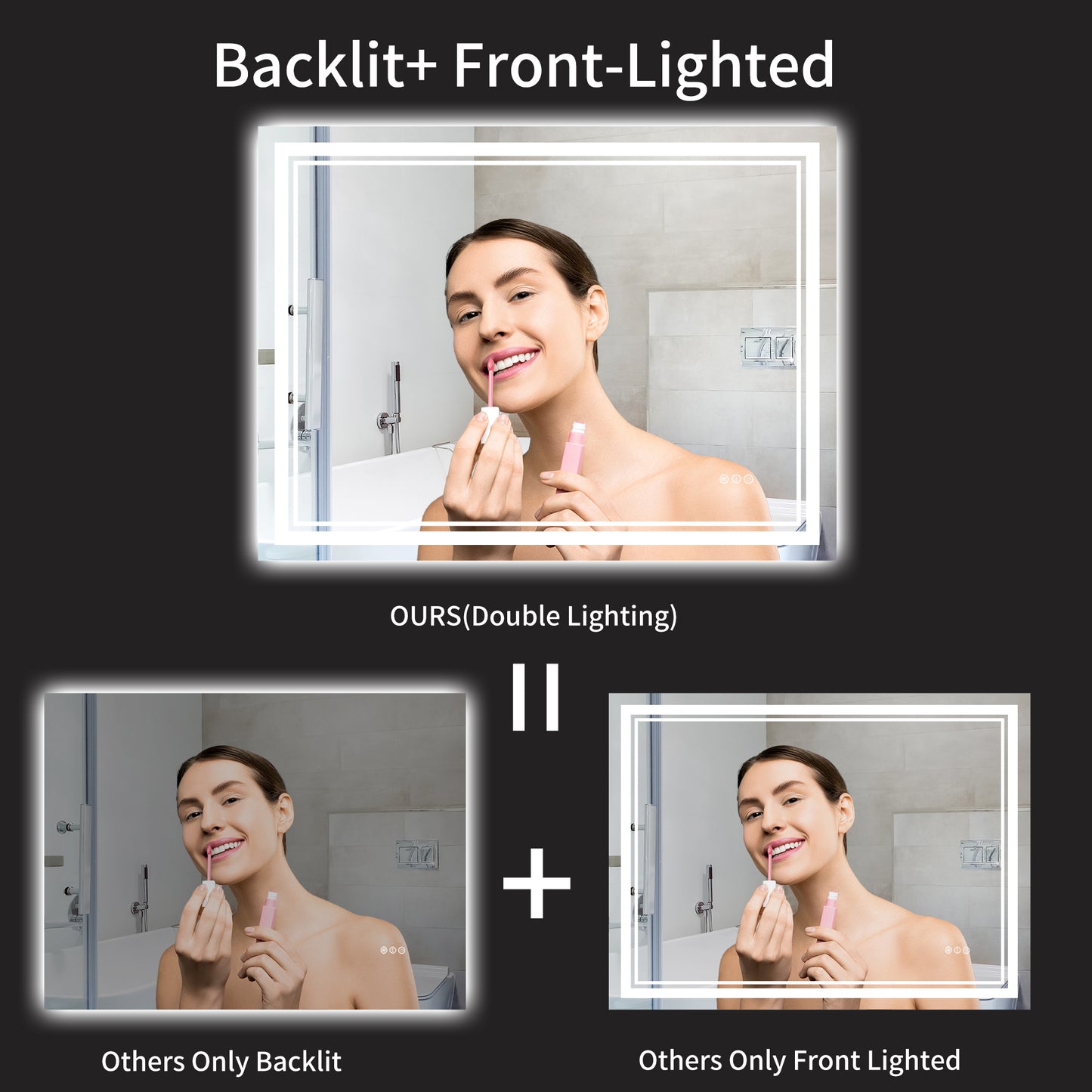 48'' x 36'' LED Light Bathroom Mirror Touch Sensor with Brightness Control Anti-fog Wall Mirror