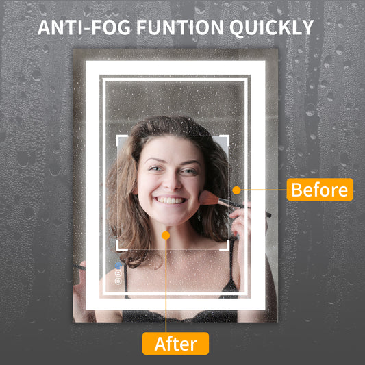 24''x 36'' LED Light Bathroom Mirror Touch Sensor with Brightness Control Anti-fog Wall Mirror
