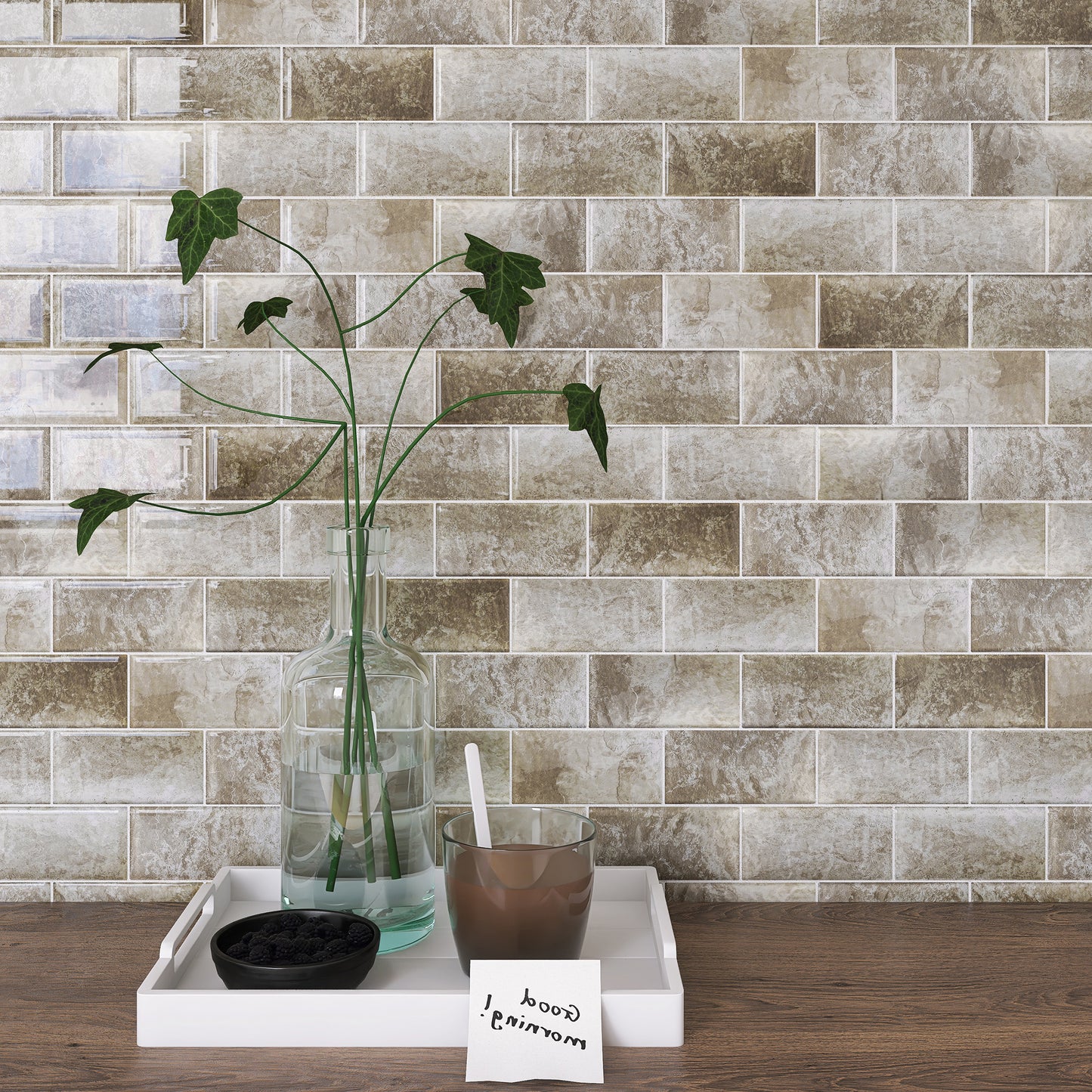 2x6" Wheat Glass Inkjet Subway Tile Kitchen Wall Backsplash