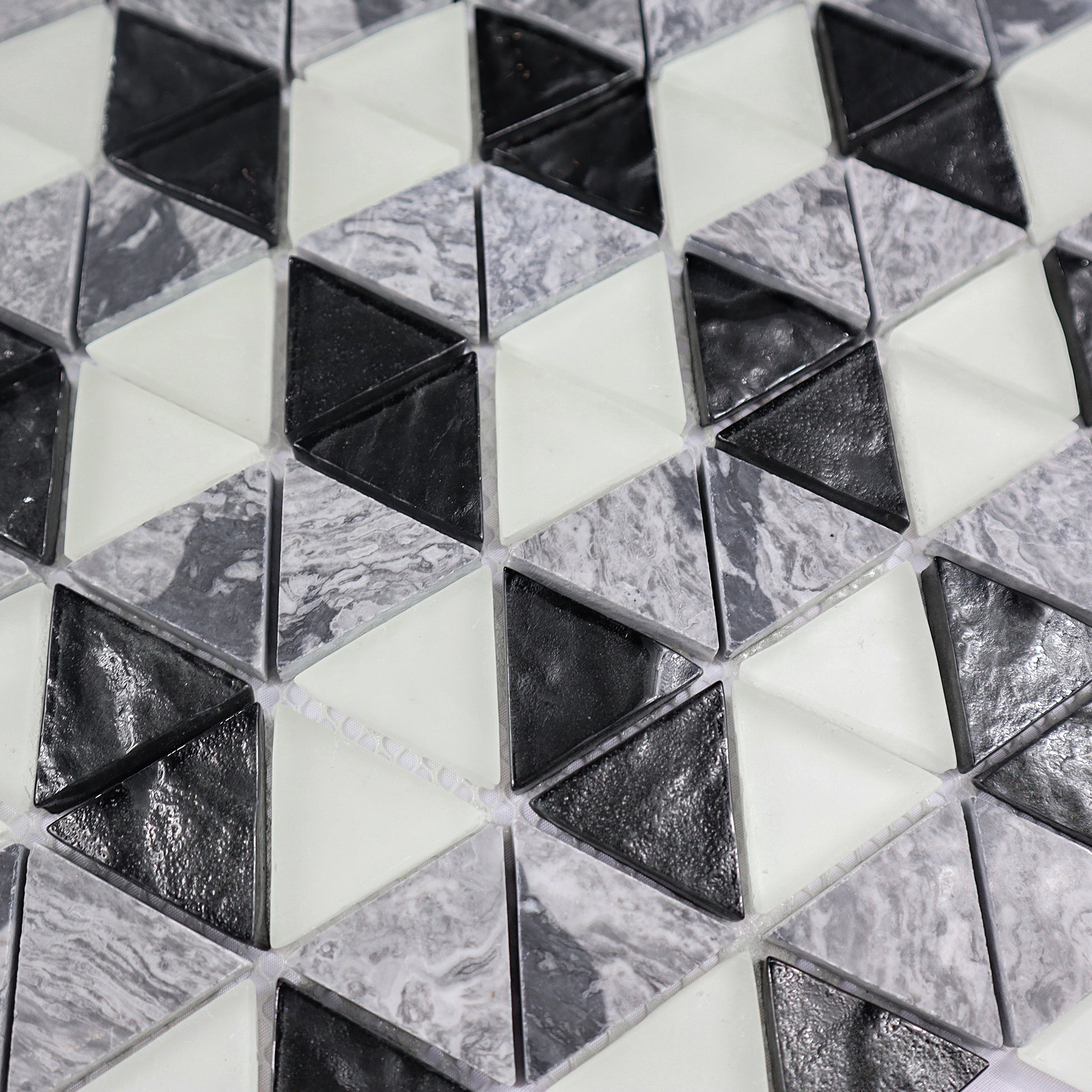Black Triangle Glass Stone Wall Backsplash Tile