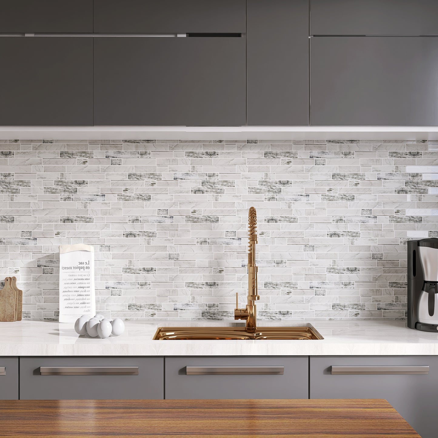 Modern Light Grey Linear Glossy Recycled Glass Inkjet Mosaic Wall Tile