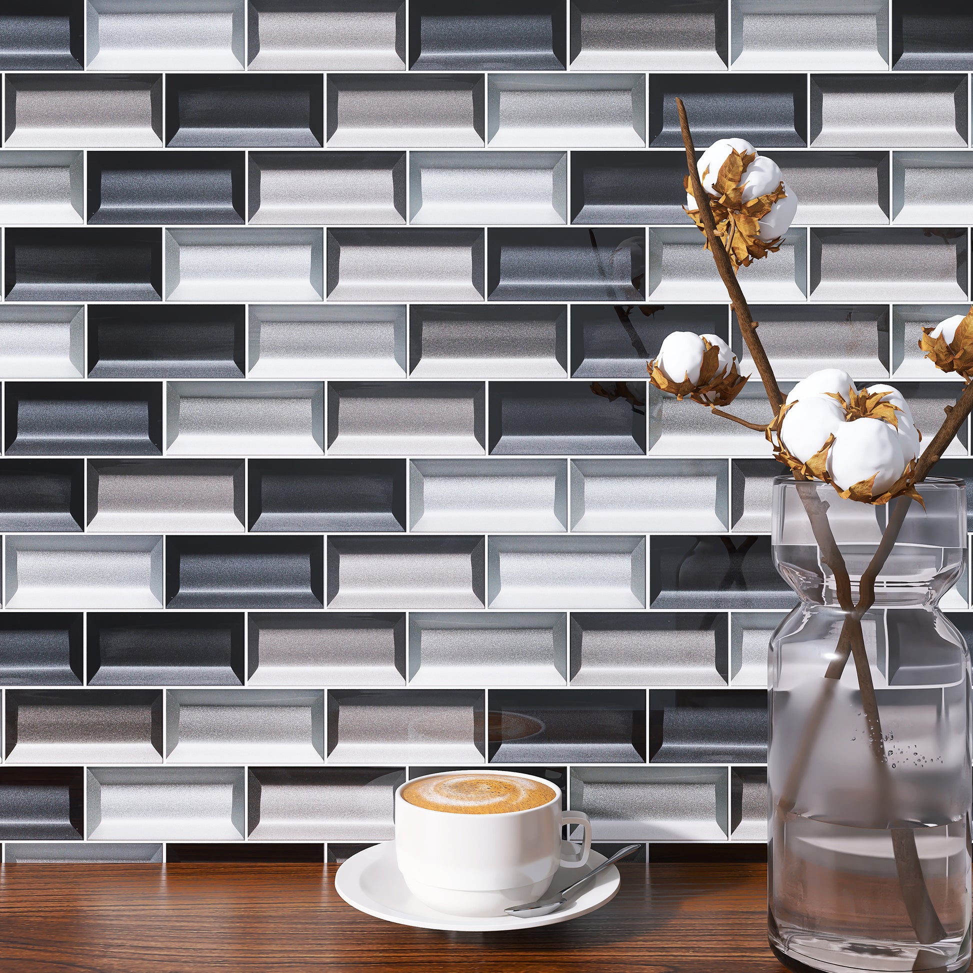 Chery Tile Inc Home & Garden Modern 3D Glass Mosaic Tile Black Beveled Glass Subway Tile