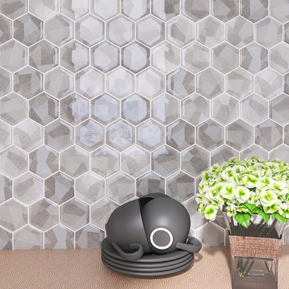 Gray Dimensional 3D Hexagon Glass-Inkjet Backsplash Wall Tile