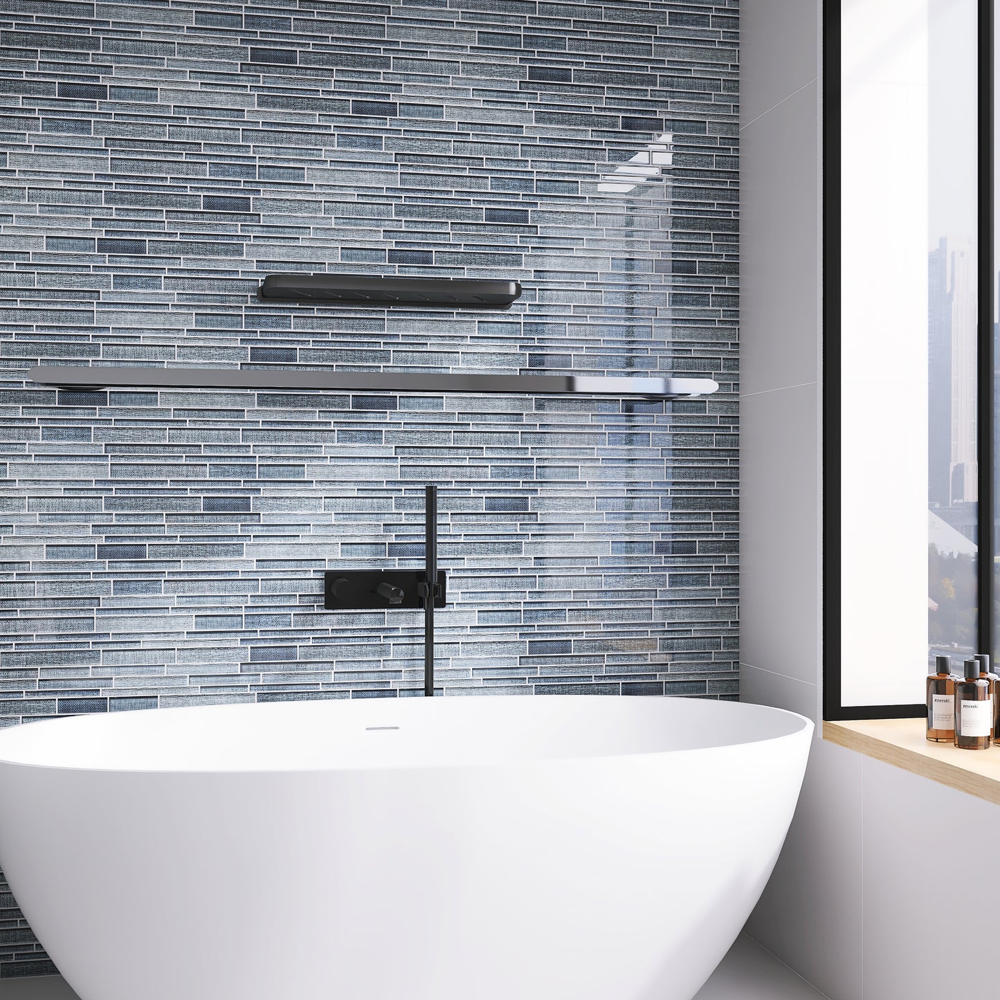  Linear Glass Wall Backsplash Tiles