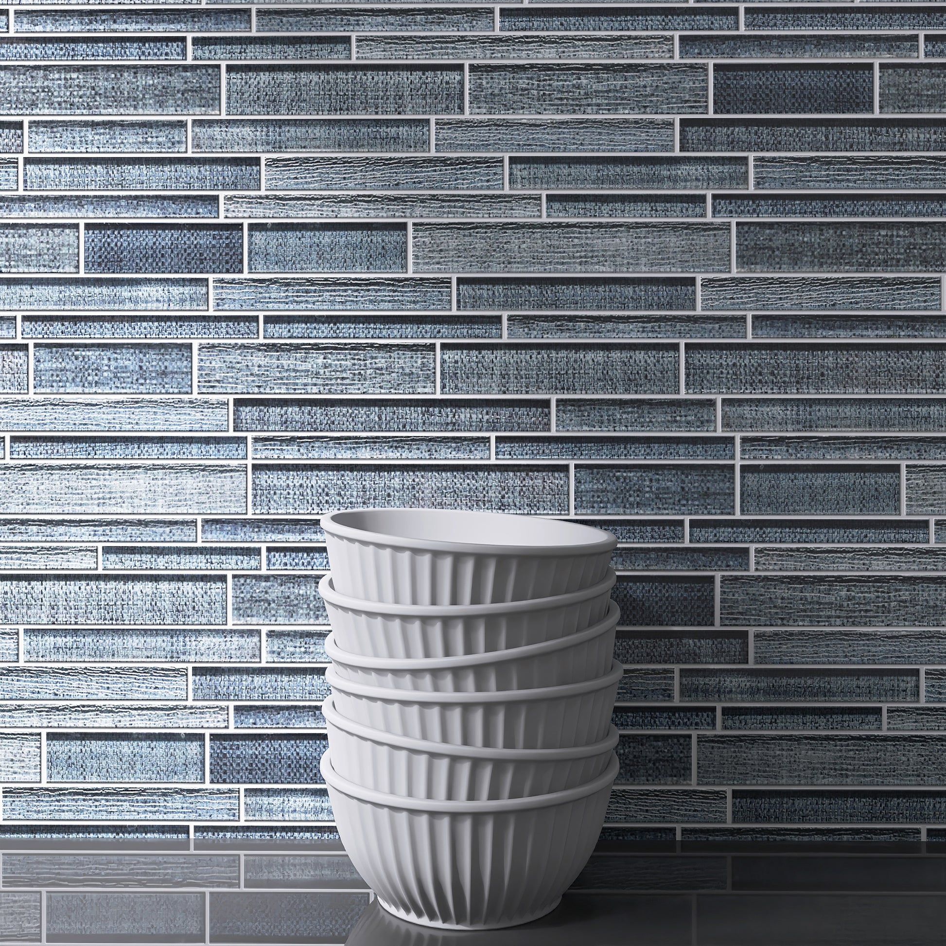  Linear Glass Wall Backsplash Tiles