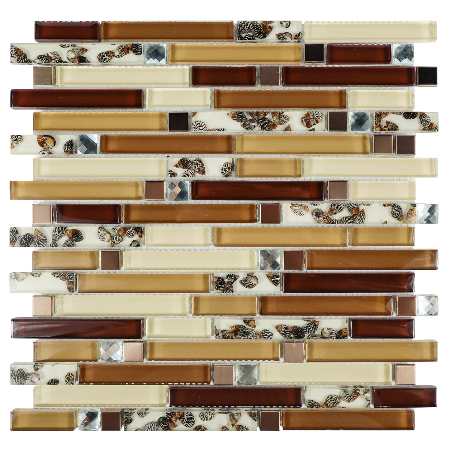 Dark Brown Linear Glass Conch Resin Mosaic Tiles Backsplash Wall Tiles