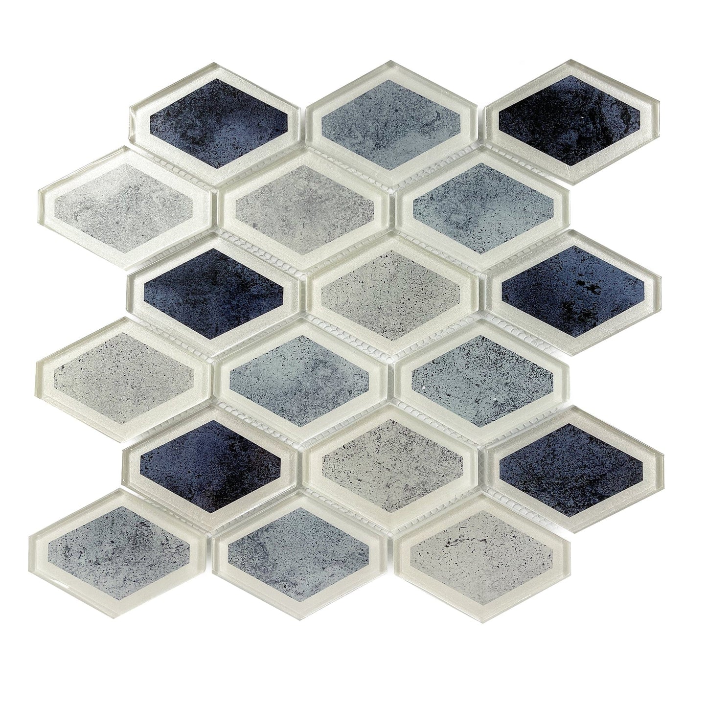 Chery Tile Inc Blue White Inkjet Diamond Shape Mosaic Tile