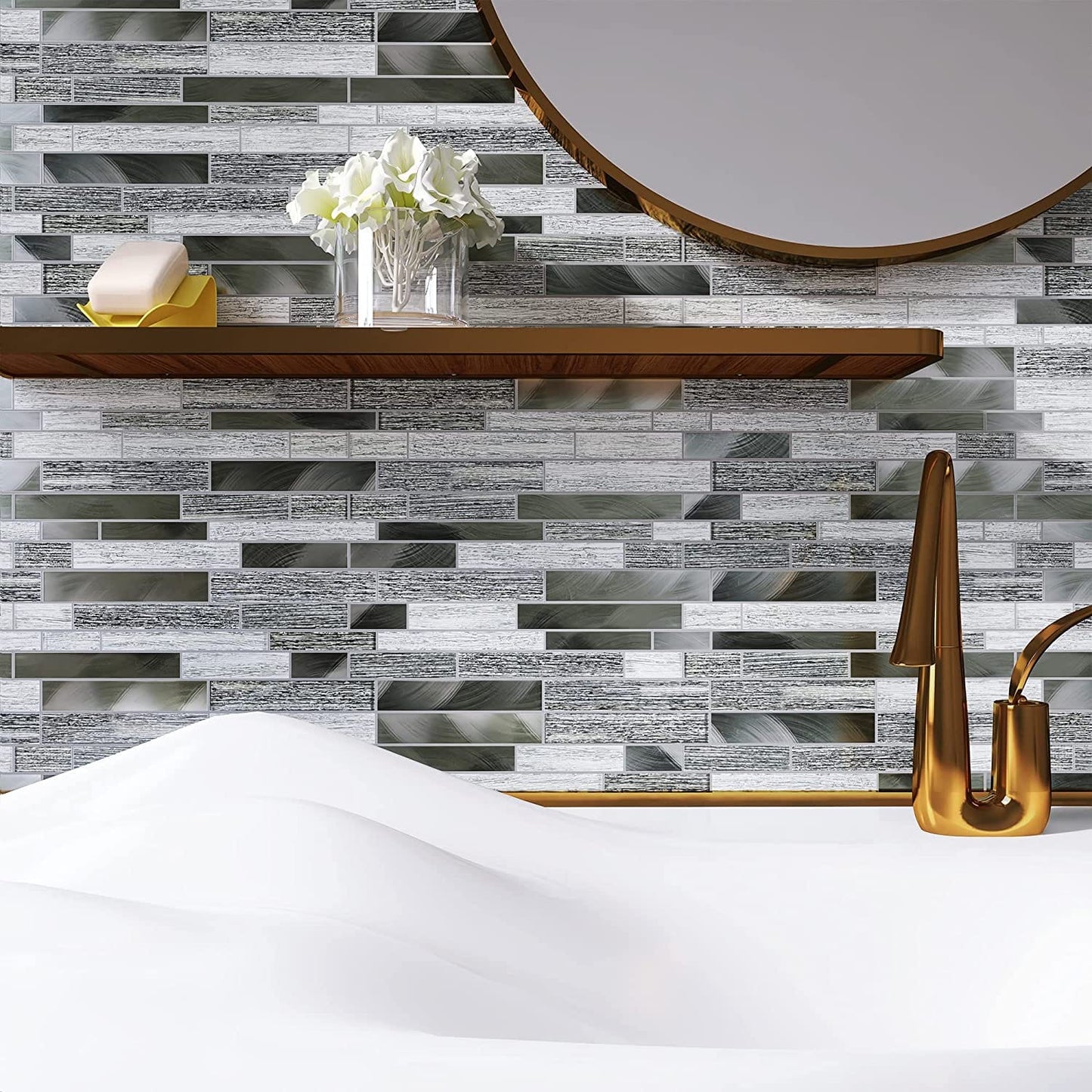 Chery Tile Inc Home & Garden Modern Linear Gray Glossy Glass Metal Mosaic Tile