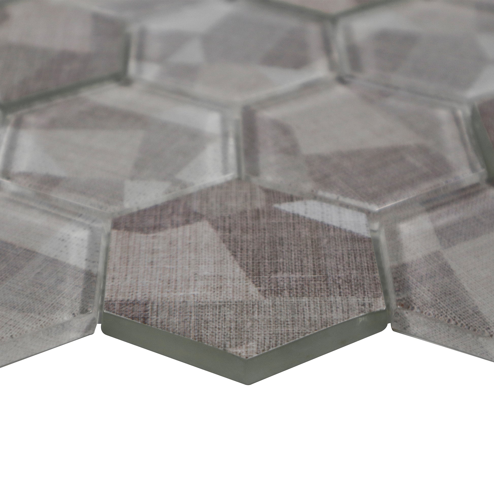 detail by hexagon glass mosaic tile